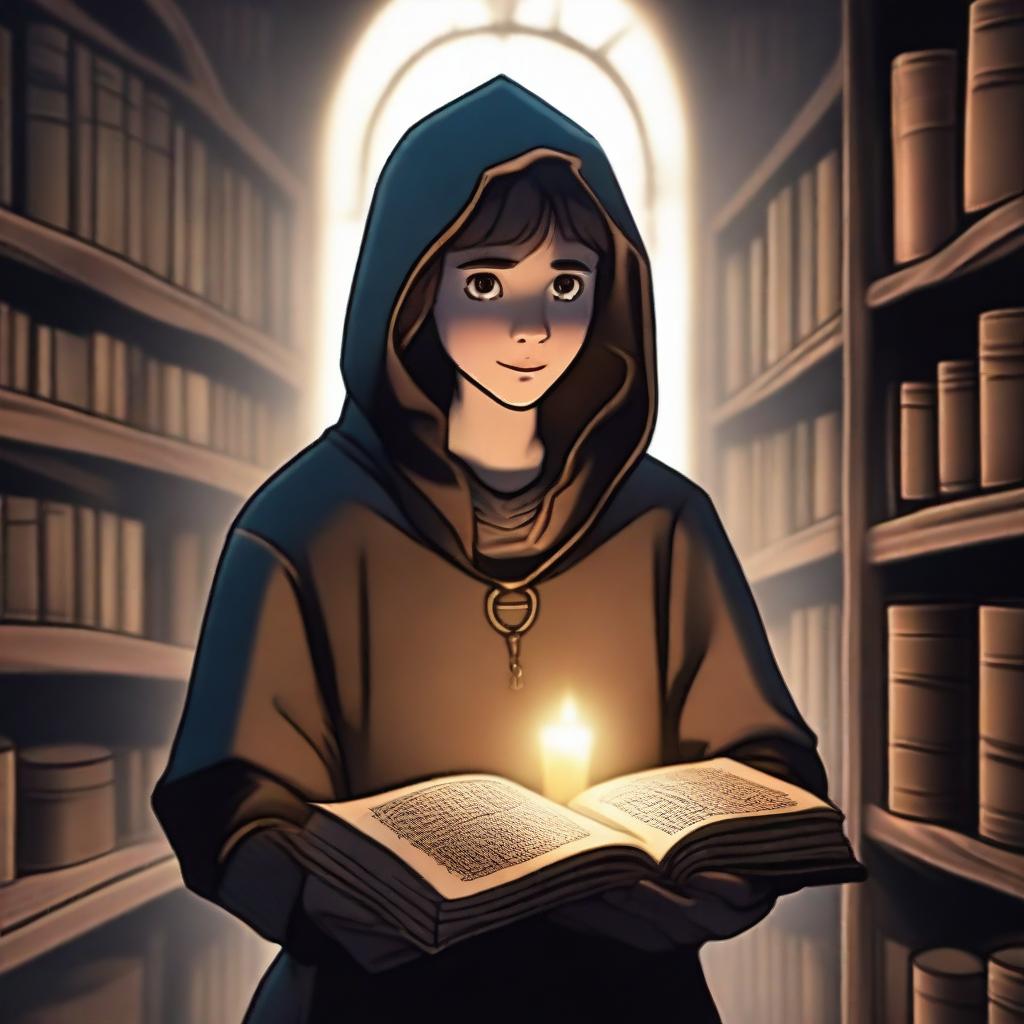 A captivating scene depicting a character holding a mysterious, ancient book with a glowing lock