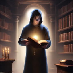 A captivating scene depicting a character holding a mysterious, ancient book with a glowing lock