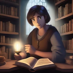 A captivating scene depicting a character holding a mysterious, ancient book with a glowing lock