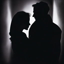 A captivating scene featuring a mysterious woman and man, both shrouded in shadows