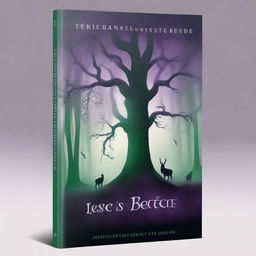 A dark fantasy book cover featuring a shadowy forest with twisted trees, an eerie fog, and mythical creatures lurking in the background