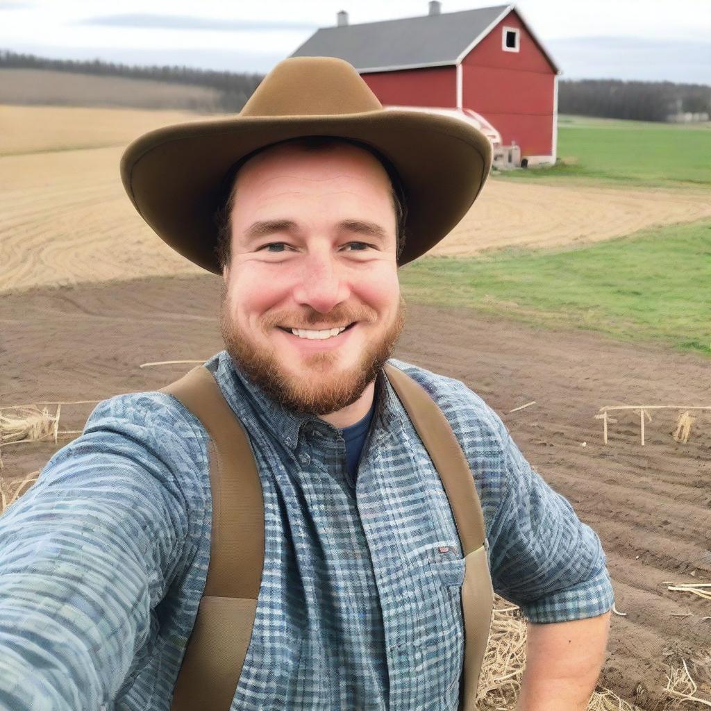 A selfie of a curvy farmer in a farm setting