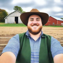 A selfie of a curvy farmer in a farm setting