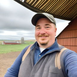 A selfie of a curvy farmer in a farm setting