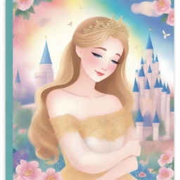 A beautiful book cover featuring two princesses in a romantic embrace, set in a magical kingdom