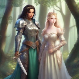 A beautiful princess standing next to her warrior girlfriend