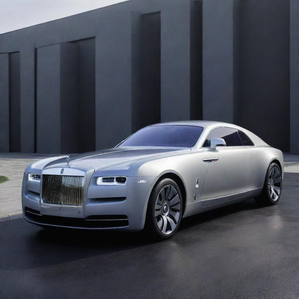 A concept of a futuristic Rolls-Royce car with high-tech features, sleek aerodynamics, and revolutionary energy systems.