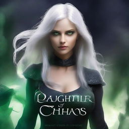 Create a dark fantasy book cover with the title 'Daughter of Chaos'