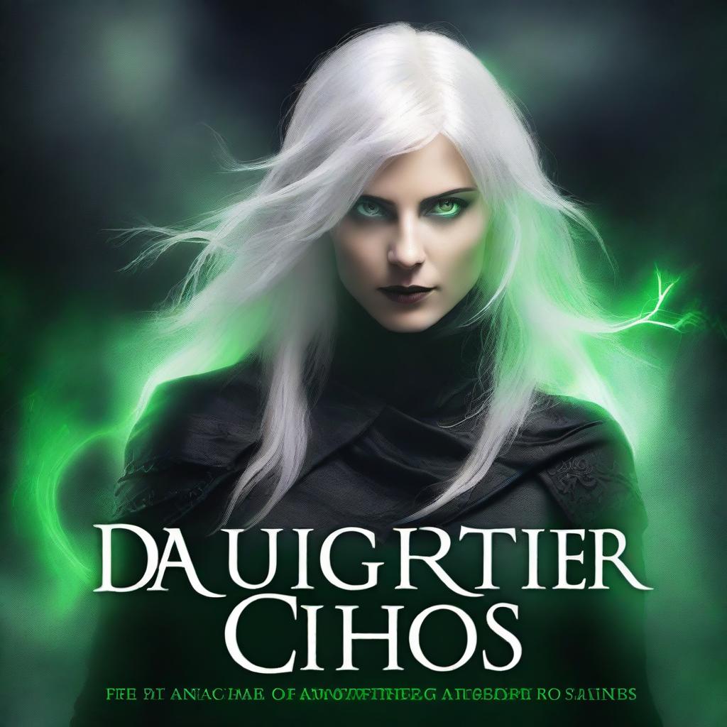 Create a dark fantasy book cover with the title 'Daughter of Chaos'