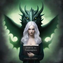 Create a dark fantasy book cover with a dark grey background