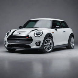 A Mini Cooper transformed into a futuristic concept, incorporating state-of-the-art technology, sleek aerodynamic form, and innovative, eco-friendly power systems.