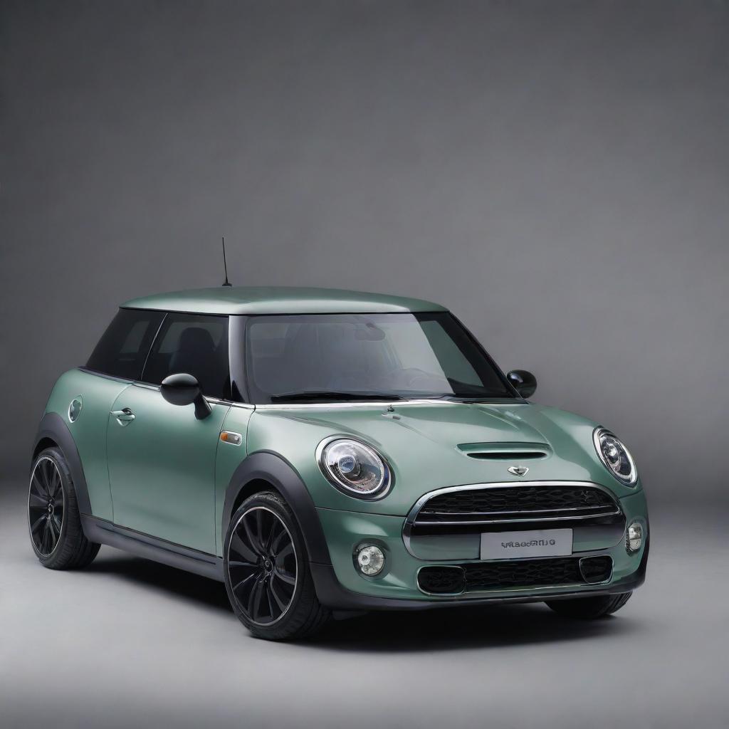 A Mini Cooper transformed into a futuristic concept, incorporating state-of-the-art technology, sleek aerodynamic form, and innovative, eco-friendly power systems.