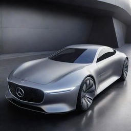 A futuristic rendition of a Mercedes Benz car, displaying advanced technology, aerodynamic design, and innovative power systems.