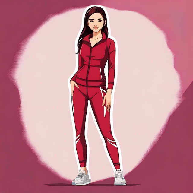 Create an image of an Indonesian girl wearing a sexy, sporty red-maroon outfit