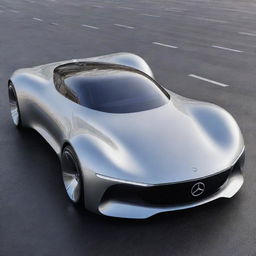 A futuristic rendition of a Mercedes Benz car, displaying advanced technology, aerodynamic design, and innovative power systems.