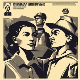 Create a monochrome image inspired by early Soviet posters with sharp, angular lines