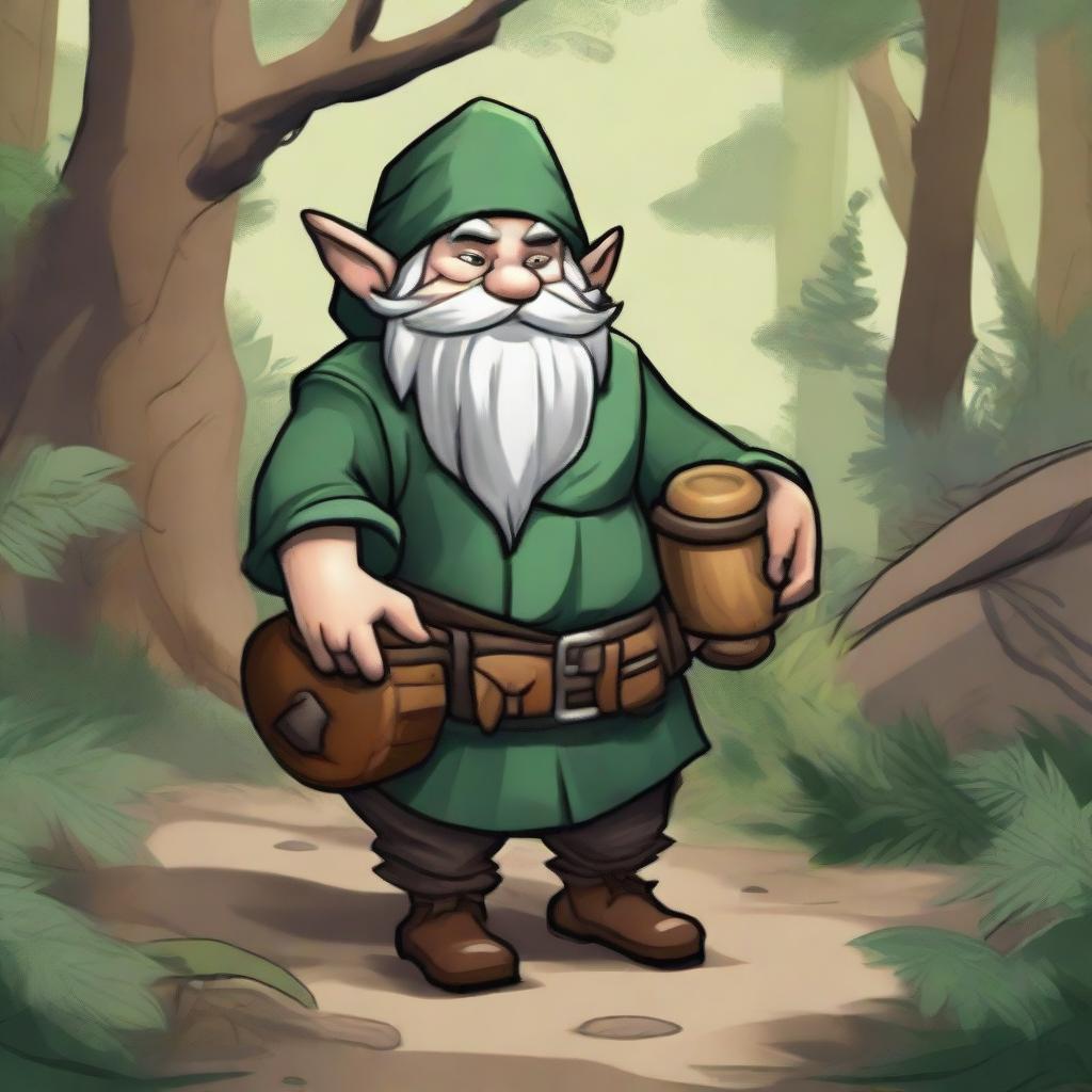 A detailed illustration of a forest gnome thief in a Dungeons and Dragons setting