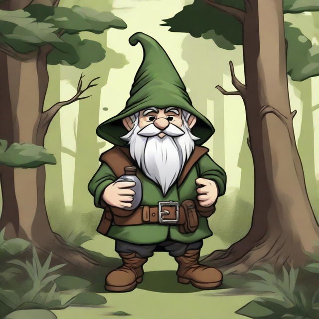 A detailed illustration of a forest gnome thief in a Dungeons and Dragons setting