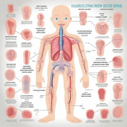 An educational illustration showing various human body parts labeled for children