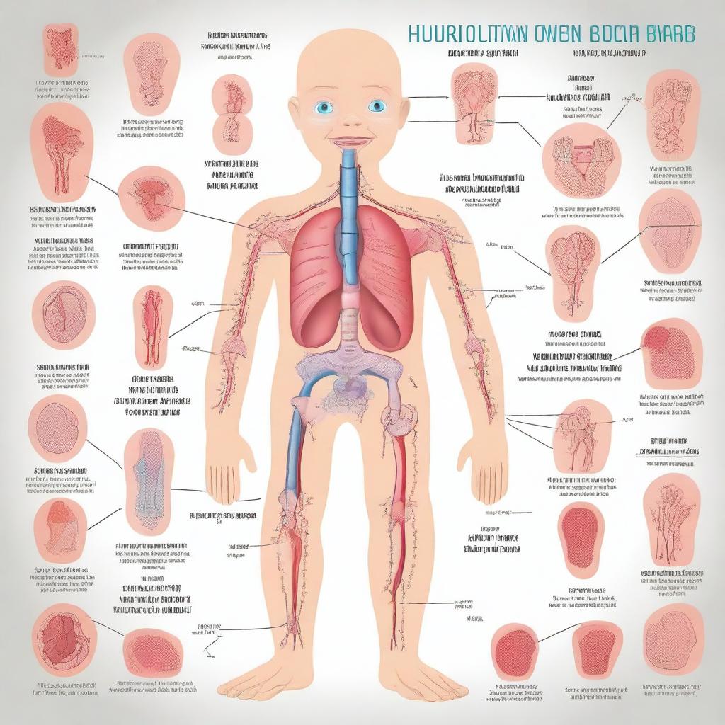 An educational illustration showing various human body parts labeled for children