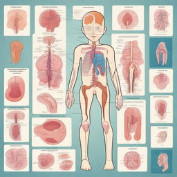 An educational illustration showing various human body parts labeled for children