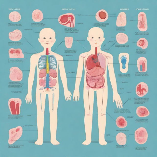 An educational illustration showing various human body parts labeled for children