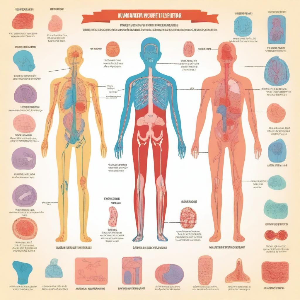 A colorful and friendly educational illustration showing various human body parts labeled for children