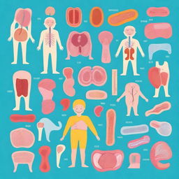 A colorful and friendly educational illustration showing various human body parts labeled for children, designed as a presentable cover