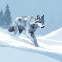 A wolf trudges through deep snow, showing signs of exhaustion, while carrying its baby in its mouth