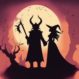 An animated scene depicting forbidden love between a male demon with small horns and a female witch