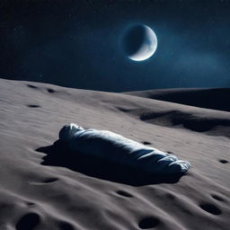 A serene scene of a person peacefully sleeping on the surface of the moon, surrounded by a starry sky