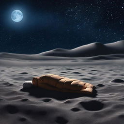 A serene scene of a person peacefully sleeping on the surface of the moon, surrounded by a starry sky