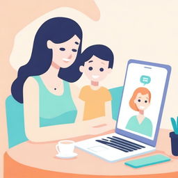 Create an image depicting a friendly and supportive chatbot named 'Chat GPT for Single Moms' offering advice and assistance to a single mother