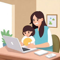 Create an image illustrating a single mom using Chat GPT on her laptop or smartphone