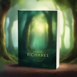 Create a captivating book cover featuring a mystical forest with a hidden ancient temple