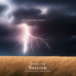 Create a striking book cover featuring a dramatic thunderstorm over a vast open field