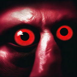 A close-up image of a pair of evil eyes, glowing with a sinister red hue