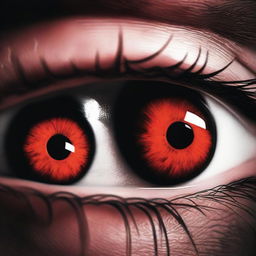 A close-up image of a pair of evil eyes, glowing with a sinister red hue