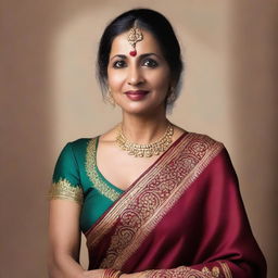 A mature Indian woman with traditional attire, showcasing elegance and cultural beauty