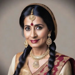 A beautiful and elegant mature Indian woman wearing traditional attire, showcasing her grace and charm