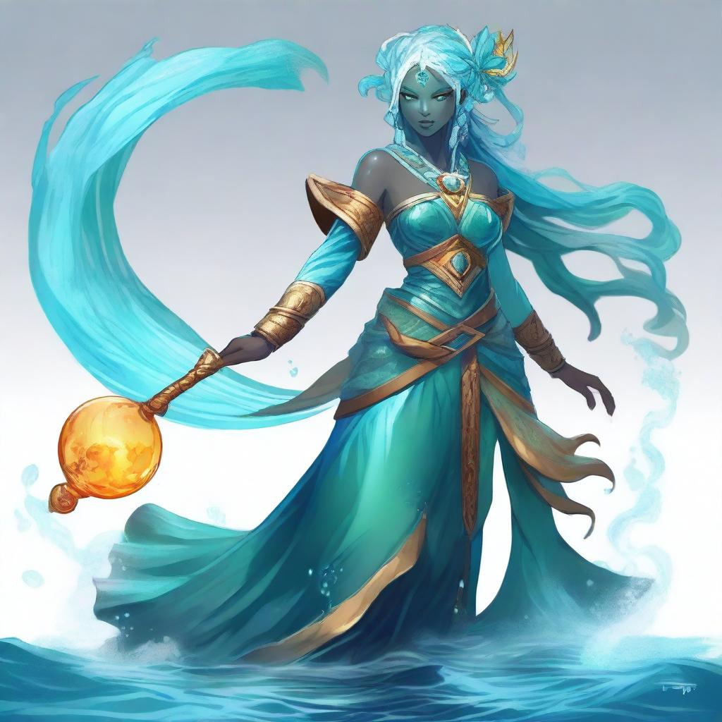 A full-body image of a female DnD water genasi