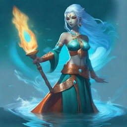 A full-body image of a female DnD water genasi