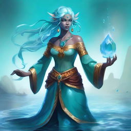 A full-body image of a female DnD water genasi