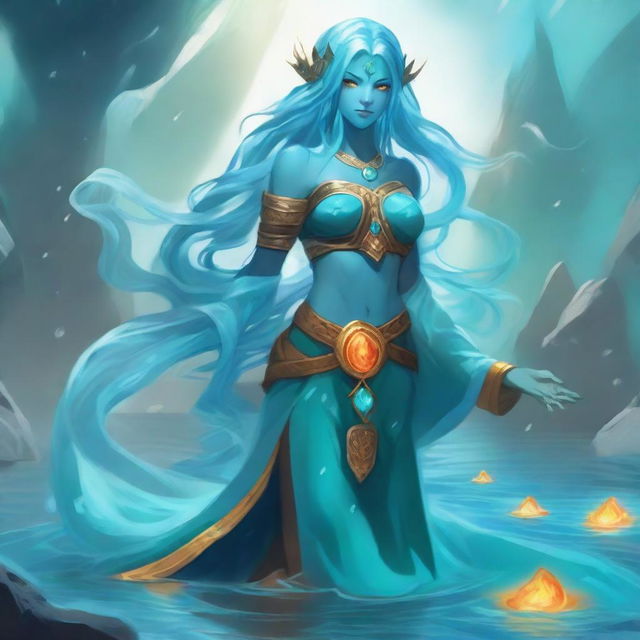 A full-body image of a female DnD water genasi