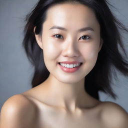 A realistic and naturally beautiful Asian woman without makeup, posing in a sexy and confident manner