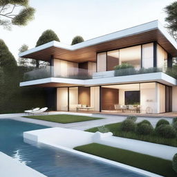 Create an image of a beautiful minimalist mansion