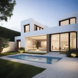 Create an image of a beautiful minimalist mansion