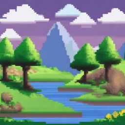 Create a landscape art piece in a pixel art style with a resolution of 17 by 25 pixels