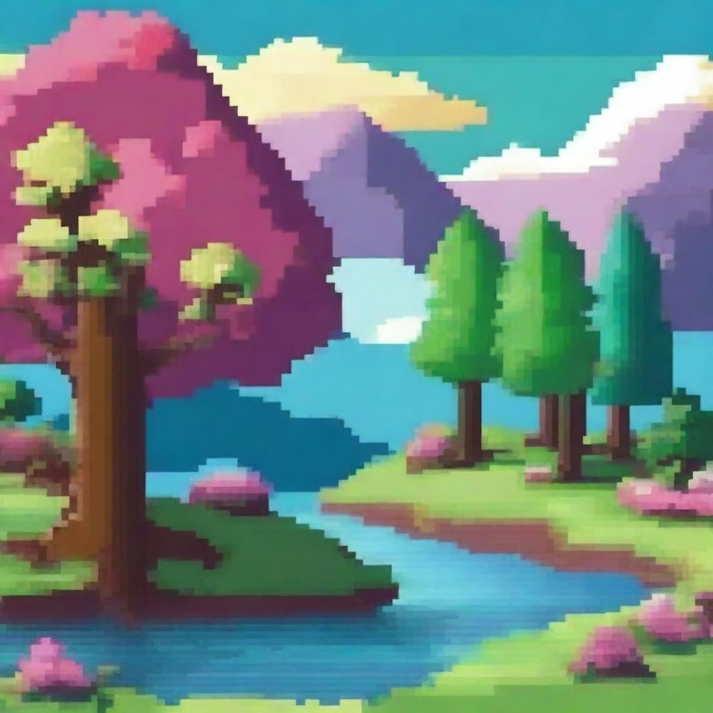 Create a landscape art piece in a pixel art style with a resolution of 17 by 25 pixels