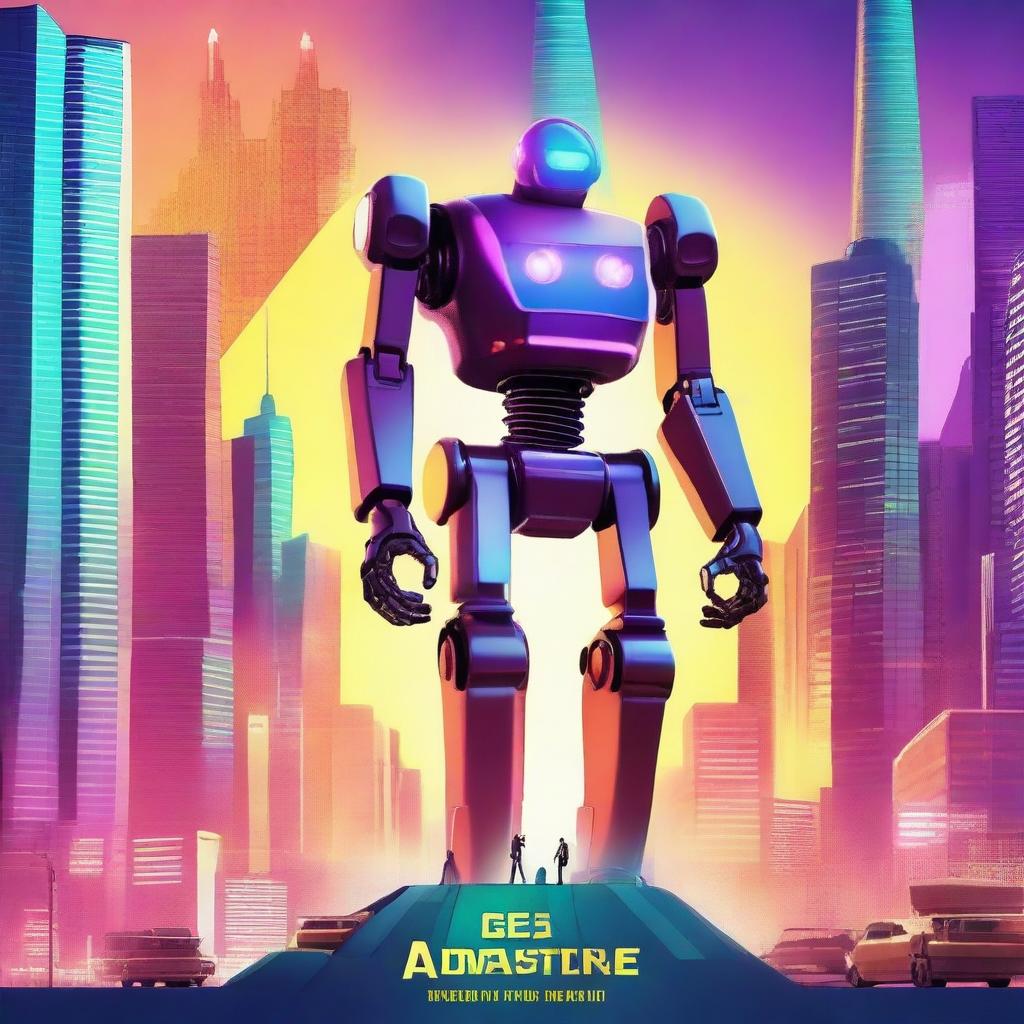 Create a vibrant and eye-catching movie poster for a fictional film titled 'AI Adventures'